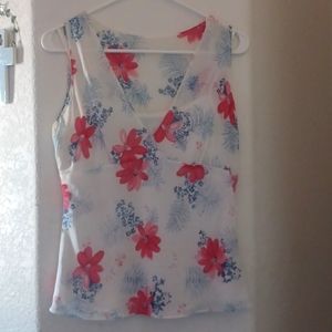 Sleveless white, red and blue top. Built in Cami and side zipper.